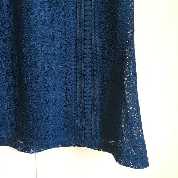 Cable & Gauge Peacock Blue Lacy Short Sleeve Lolita Mock Neck Top - Picture 5 of 16